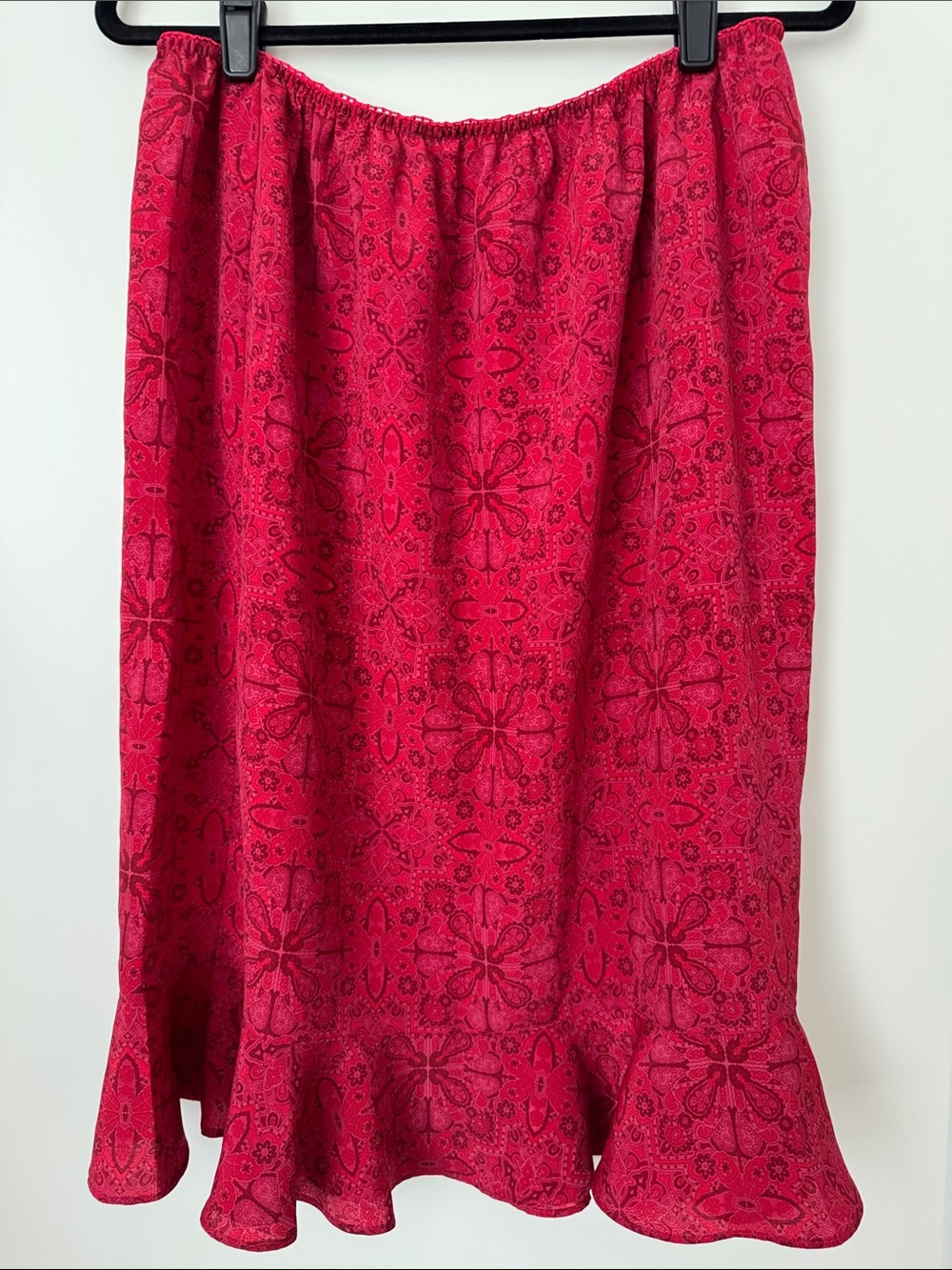 Venezia Red Floral Print Midi Skirt with Ruffle Hem
